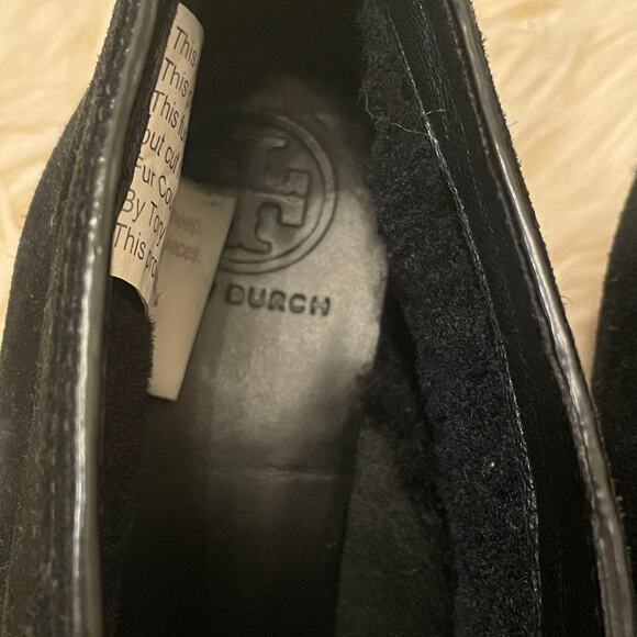 Tory Burch Hilary Suede Chukka Booties | Black Lace-Up, Block Heel, 8M - Picture 9 of 13